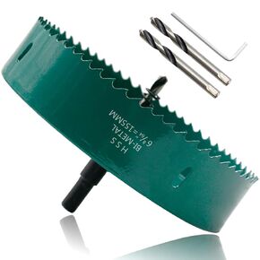 6-1/8 Inch / 155mm Hole Saw with Arbor, 6.1 Inch Hole Saw HSS Bi-Metal Hole Cutter Smoothly Cutting in Cornhole Boards, Plastic, Wood, Fiberboard, Drywall