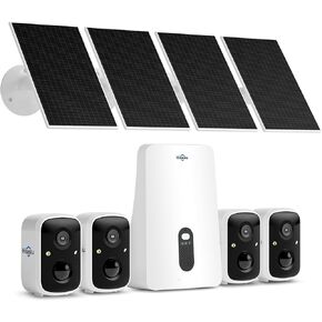 Hiseeu Security Cameras Wireless Outdoor, 2 Cam-Kit, Expandable to 10CH, No Monthly Fee, Solar-Powered, Home Security Cameras System with 2K Color Night Vision, Easy Setup, 2.4G & 5G WiFi