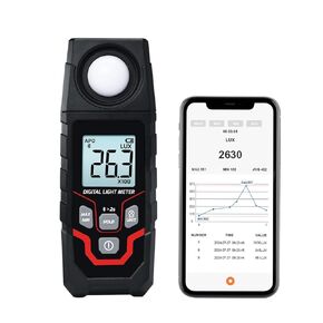 عداد الإضاءة الرقمي الرقمي الفاتح ، 0.1 ~ 200،000 Lux Range Bluetooth Lux Meter مع تسجيل البيانات وتصديرها ، مقياس الضوء المحمول للنباتات والتصوير الفوتوغرافي والحديقة