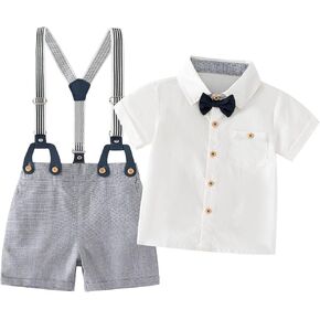 Baby Boys Shorts Sets, Boys Gentleman Outfits Suits,Shirt+Shorts+ Tie+Suspenders