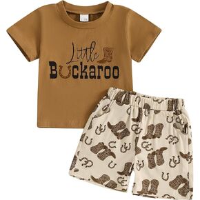 Western Baby Boy Clothes Letter Short Sleeve T Shirt Top Shorts Set 2Pcs Toddler Boys Country Cowboy Outfit