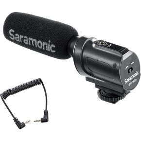Saramonic SR-PMIC1 Super-Cardioid Unidirectional Condenser Microphone with Integrated Shockmount, Low-Cut Filter & Battery-Free Operation for DSLR Cameras & Camcorders, Black, 10.5