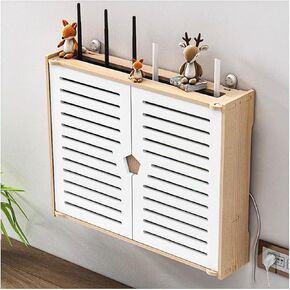 Router Storage Box，WiFi Router Storage Box, Double Door DesignModem Cable Router,Organized Power Strip Cable Management Hider Rack(47x10x38cm)