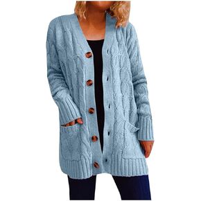 Women's 2024 Open Front Casual Knit Cardigan Classic Solid Color Long Sleeve Sweater Coat With Pockets Soft Warm
