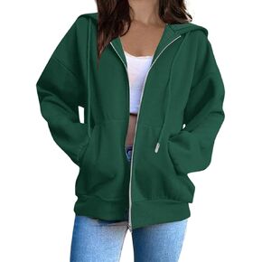 Women Casual Full Zip Up Plush Hoodie Comfy Loose Solid Sweatshirt Long Sleeve Jacket with Pockets Ribbed Hem Cuffs