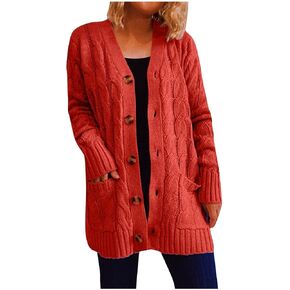 Women's Open Front Cardigan Sweater Chunky Soft Knit Casual Long Sleeve Sweaters Solid Color Loose with Pocket 2024