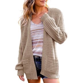 Women's 2024 Fall Long Sleeve Cable Knit Sweater Open Front Cardigan Button Loose Outerwear Casual Trendy Coats