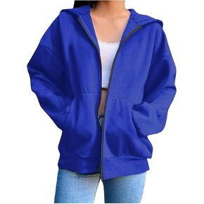 Womens Zip Up Hoodies Long Sleeve Fall Oversized Sweatshirts Fleece Y2K Jacket with Pockets 2024 Fashion Clothes