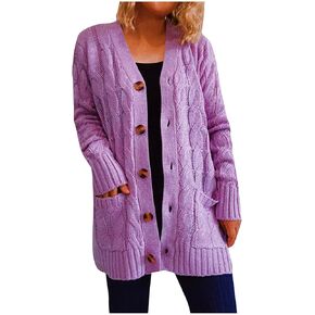 Women's Open Front Cardigan Long Sleeve Sweaters Fashion Button Down Cable Knit Chunky Classic Outwear Coats Fal