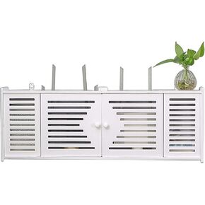 WiFi Wall Router Storage Box Floating Shelves - Decorative White Headboard Shelf Organizer for Home Décor - Wall Mounted WiFi Hider