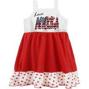 Toddler Girls 4th of July Dress Sleeveless Independence Day Outfit Baby American Flag Patriotic Dresses 2-7T