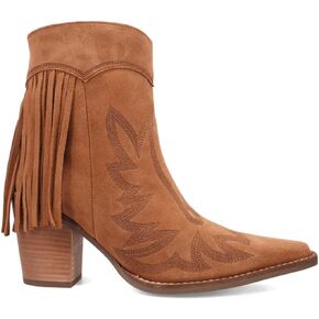 Dingo Womens Wild Sage Fringe Snip Toe Zippered Casual Boots Ankle Mid Heel 2-3" - Brown