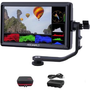 FEELWORLD S55 V3 6Inch DSLR Video Camera Monitor 1920X1080 4K HDMI Loop in/Out HDR,All Waveform,3D Lut Tilt Arm, Battery Carrying Bag Bundle