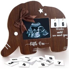 Baby Sonogram Picture Frame with Countdown Weeks Ultrasound Photo Frame Gender Reveal Gifts for New Mom Nursery Decor(Bear Style)