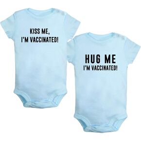 Pack of 2, Hug Me & Kiss Me I'm Vaccinated Funny Romper Baby Bodysuit Infant Jumpsuit