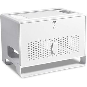 Large WiFi Wireless Router Storage Box Cable Organizer Floating Shelf White PVC,TV Lower Plug-in Shielding Box Set-top Box(Gray)