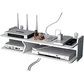 Wireless Router Storage Box Wireless Router Storage Shelf Desktop Set- Top Box Rack WiFi Box Artifact Patch Panel Wire Sorting Box/Grey/80 * 20 * 14Cm