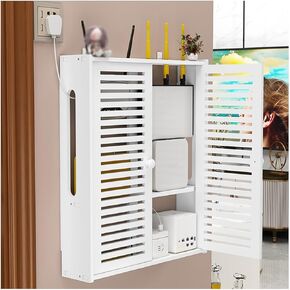 Wall-Mounted Router Storage Box, WiFi Set-Top Box Organizer with Cable Management, No-Drill Installation, PVC Shelf for Wireless Router & TV Components(42x10x50cm)