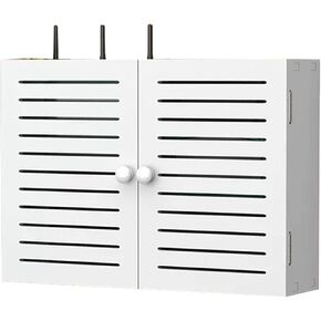 Large WiFi Wireless Router Storage Box Cable Organizer Floating Shelf White PVC,TV Lower Plug-in Shielding Box Set-top Box(55x9x40cm)