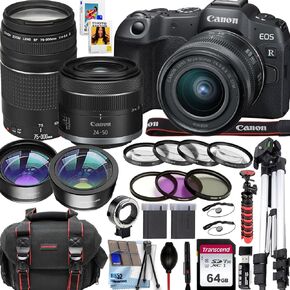 Canon EOS RP 4K Video Recording Mirrorless Camera w/Canon RF 24-50mm f/4.5-6.3 IS STM+EF 75-300mm f/4-5.6 III Lenses+64GB Memory+Tripod+Deluxe Accessory Bundle (Renewed)