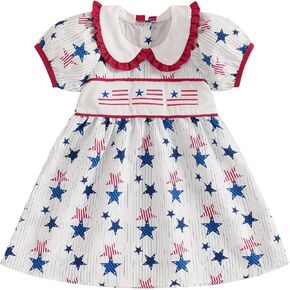luethbiezx Kids Toddler Little Girls 4th of July Dress Doll Collar Star Stripe America Flag Short Sleeve Independence Dress