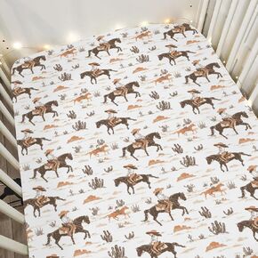 Vintage Pink Cowgirl Cactus Baby Crib Sheets for Boy Girl 52"x28" Western Cowgirl Love Soft Stretchy Fitted Crib Mattress Cover Wild Desert Baby Sheet for Standard Crib & Toddler Mattress Pad