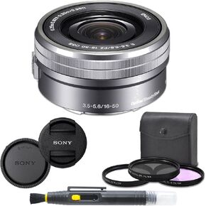 Bundle for Sony SELP1650 16-50mm Power Zoom Lens (Silver) + 7PC Kit Includes 3 Piece Filter Kit (UV-CPL-FLD) + Front & Rear Lens Caps + Cleaning Pen - Sony E PZ 16-50mm f/3.5-5.6 OSS Lens