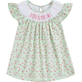 Toddler Girls Smocked Big Sister Dress Short Sleeve Plaid Letter Embroidery Bubble A-line Pink Bishop Dresses