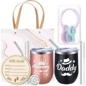 New Mom Gifts for Women, Gender Reveal Gift for Parents to Be Baby Shower with Moms and Dad Tumbler Set for Expecting Parents to Be, First Time Mom Gifts
