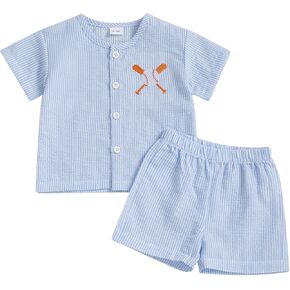 Toddler Baby Boy Baseball Clothes Set Embroidery Striped Short Sleeve Button Down Shirt Shorts 2Pcs Summer Outfit