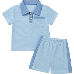 Toddler Baby Boy Summer Outfits Boys Button Short Sleeve Polo Shirts Casual Shorts Set in Kuwait