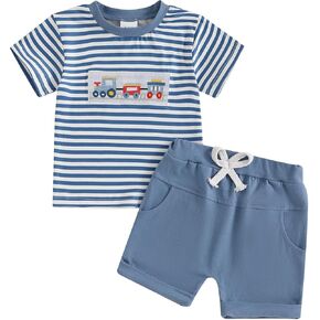 Toddler Baby Boy Summer Clothes Tractor Short Sleeve T-Shirt Elastic Waist Shorts Infant 2Pcs Outfit Set 3-24 M