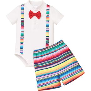 OBEEII Toddler Baby Boys Clothes Set Mexican Short Sleeve Button Down Shirt + Shorts Cinco de mayo Fiesta 2 Pieces Outfits