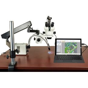 Omax 2.1x-225x 1.3mp digital Zoom Microscope على ذراع التعري