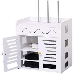 WiFi Router Storage Box Wireless WiFi Router Storage Box Creative Multi-Function Motor Set-top Box Desktop Storage Shelf 4 Layer Finishing Box White Wood Plastic Board