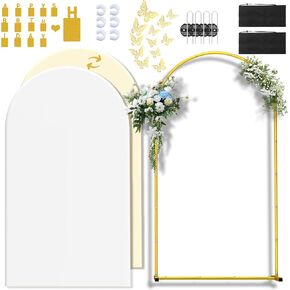 7.2FT Wedding Arch Backdrop Stand and Cover ,Double-Color Spandex Fitted Arch Covers Round Top Balloon Arched Frame for Wedding/Baby Shower/Birthday/Party/Graduation /Indoor Outdoor Use (White +Ivory