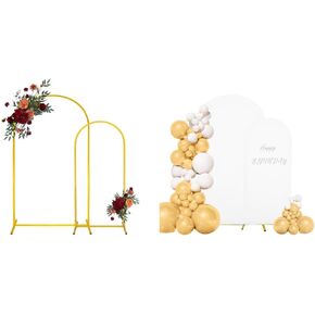 7.2FT & 6FT Metal Arch Backdrop Stand and White Round Top Spandex Fitted Arch Backdrop Cover for Birthday Party Baby Shower Ceremony Decoration