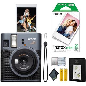 FujiFilm Instax Mini 41 Instant Film Camera Bundle with Fuji Instax-Instant-mini Film Value Pack (20 Sheets) + 4X Rechargeable AA Batteries with Charger + Photo Album – 64 Pockets + More