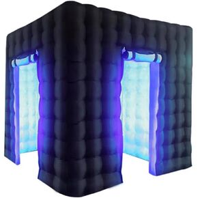 خيمة Photobooth Photo -Photo Photo Photo المحمولة ، مع ضوء LED للإعلان عن بابين ، أسود 8.2 قدم