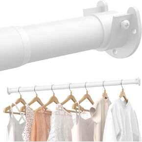Closet Rods for Hanging Clothes, 17 to 69 Inches Stepless Adjustable Metal Closet Rod, 1.3 Inches Heavy Duty Clothes Hanging Rod for Closet Wardrobes Laundry RV, White