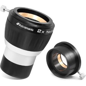 Astromania Barlow Lens 2x, 2 Inch 4 Element Fully Multi-Coated Metal High Power Premium Barlow Lens, Telescope Accessory with Internal Brass Ring to Use of Both 1.25 Inch and 2 Inch Telescope Eyepiece