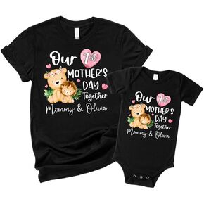 NAZENTI Personalized Our First Mothers Day Matching Shirts, Custom Mom & Baby Matching Outfit, First Mothers Day Outfits