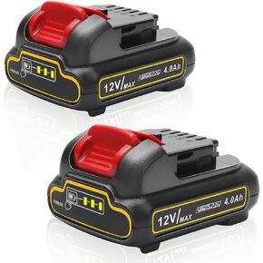 2-Pack 12V 4.0Ah Battery Compatible with Dewalt 12V Max Battery - Replacement for DCB120, DCB121, DCB127 - Lithium-Ion Rechargeable Batteries for Dewalt 12volt Cordless Tools