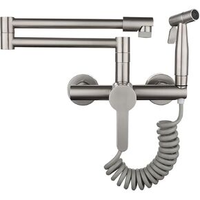 Brushed Handheld Bidet Sprayer for Toilet, Brass Cloth Diaper Sprayer Kit Wall Mounted Foldable Bidet Sprayer Set Single Handle Toilet Bidet Sprayer Kit with 2 Mode Spout