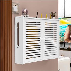WiFi Router Storage Boxes Wall Mounted, Multi-Function Set-top Box Rack WiFi Router Modem Cable Power Plug Wire Storage Boxes with Door, Keep The Wiring Neat,42x10x31cm