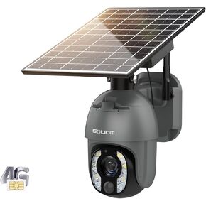 SOLIOM 5MP Security Camera Outdoor with 10X Optical Zoom, 4G LTE Cellular Security Cameras for Home Security with Battery & Solar Powered, Human Detection, Spotlight Color Night Vision, Auto Tracking