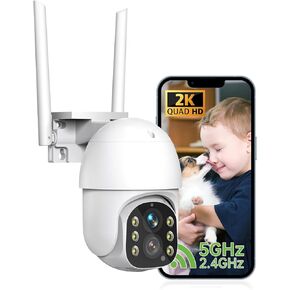 2K Pan/Tilt Security Camera Outdoor Wireless - 360° Panoramic View, Auto Human Tracking, Color Night Vision, 2-Way Talk, 5GHz & 2.4GHz WiFi, SD/Cloud Storage, Easy Setup