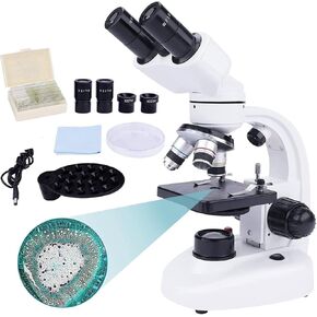 40X-1000X Binocular Microscope for Adults, Dual LED Illumination, Coarse & Fine Focus, Adjustable Eyepiece, with Storage Bag for Education and Lab Use