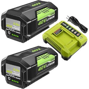 2Pack Upgraded 40V 6.0Ah Replacement OP4026 Battery + OP401 Charger for Ryobi 40V Battery and Charger Combo OP40602 OP40501 OP40401 OP4030 Compatible with Ryobi 40 Volt Battery and Power Tools
