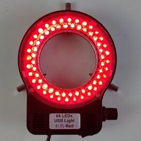 USB Color 64 LED Ring Light Source Illuminator Lamp Adjustable Monocular Trinocular Stereo Video Microscope Lens Camera (Red)